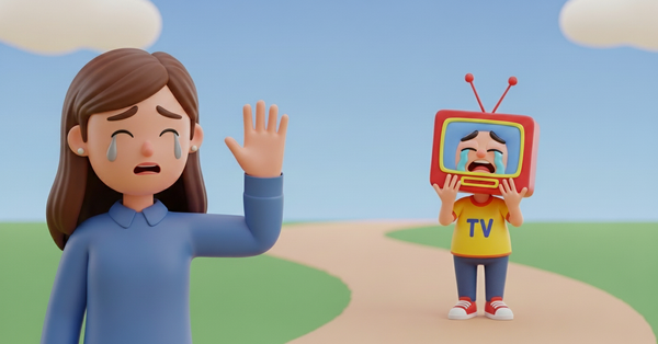 여성 모델과 케이블 TV와 눈물을 흘리며 작별하는 이미지