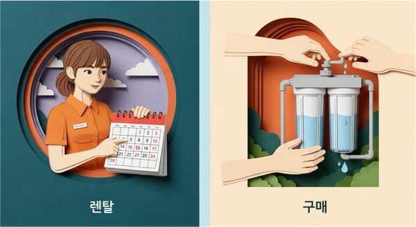 코웨이 정수기 렌탈 vs. 구매 일러스트